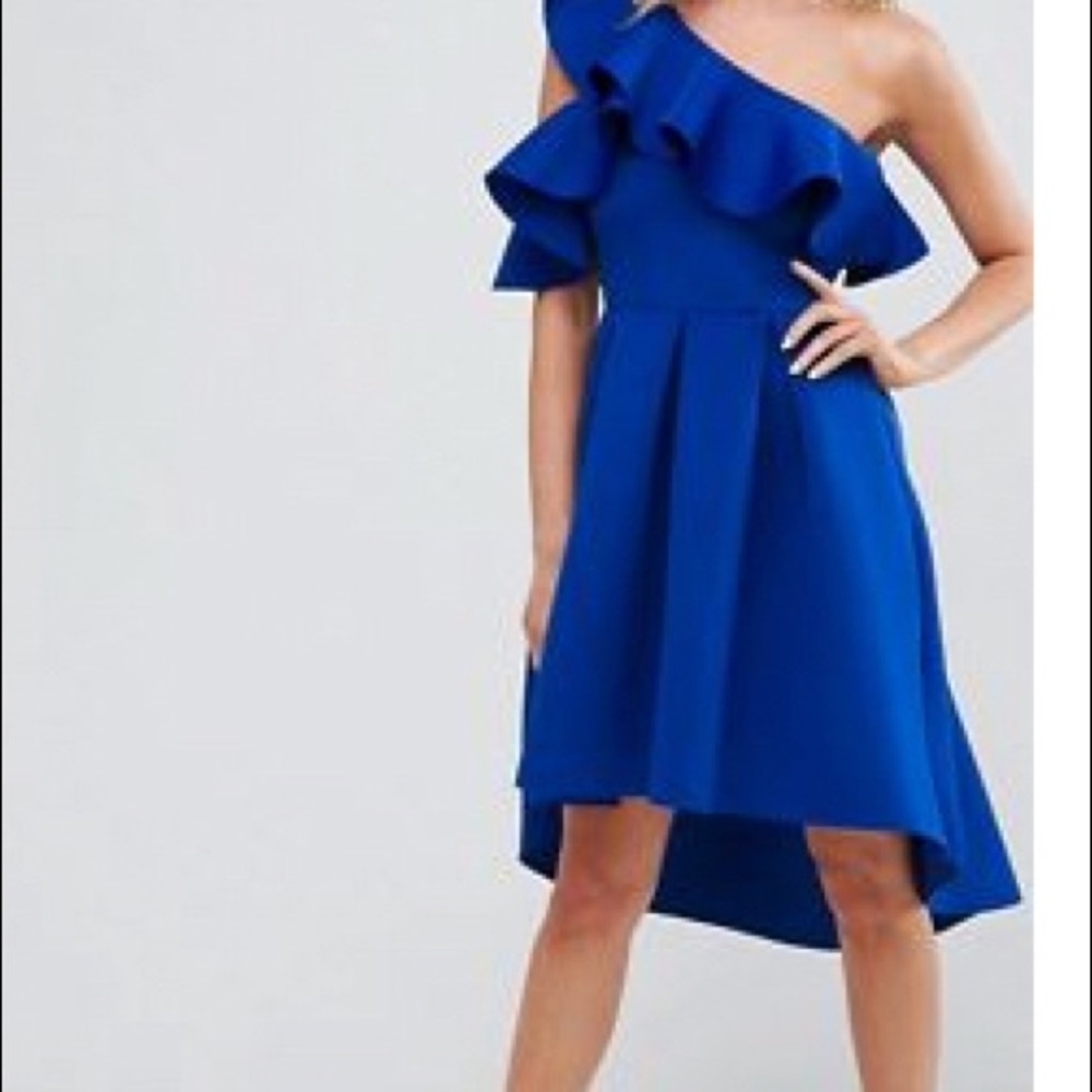 Blue one shoulder scuba dress
